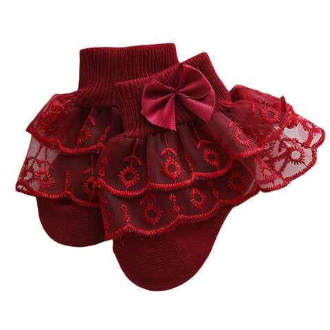 Baby Girls Ruffle Lace Socks – Soft Cotton Princess Dress Socks with Bow