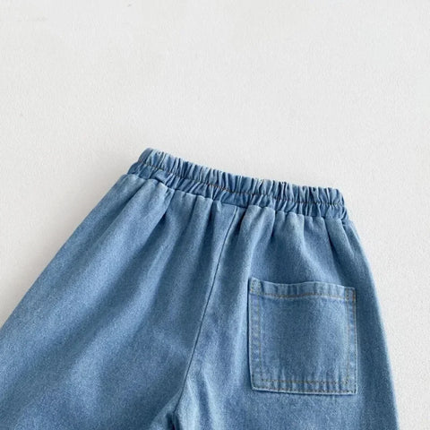 Children’s Denim Harem Pants – Elastic Waist Casual Washed Jeans