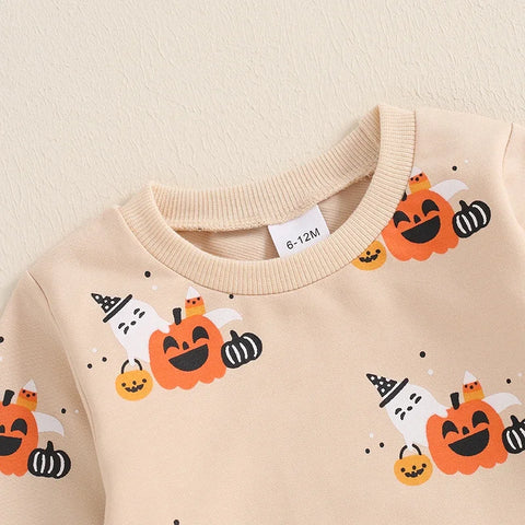 Baby Boy Halloween Clothing Set – Toddler Ghost/Pumpkin Print Sweatshirt and Elastic Waist Pants