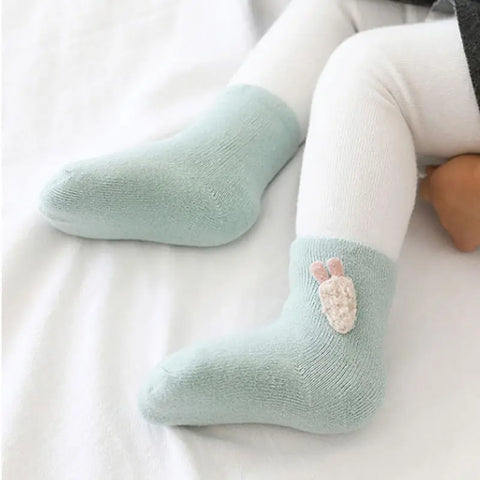Three Pairs Warm Winter Baby Socks - With Cute Cartoon Design