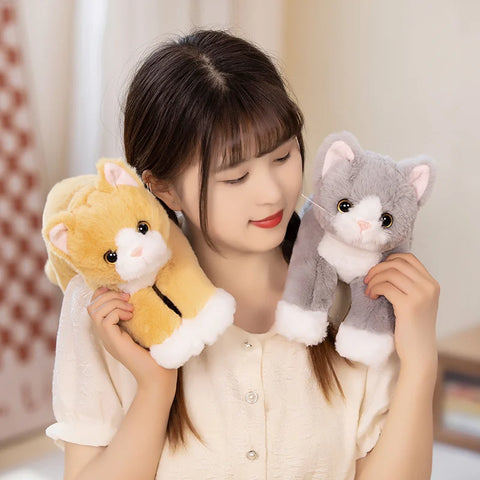 Cat Doll Plush Toy - Soft Stuffed White and Gray Cat Pillow