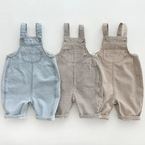 Baby Boy Solid Denim Overalls with Suspenders – Toddler and Kids Jeans Jumpsuit