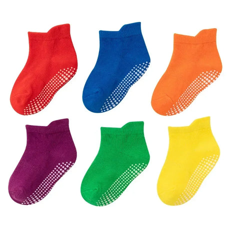 Six Pairs Spring and Autumn Anti-Slip Cotton Kids Socks