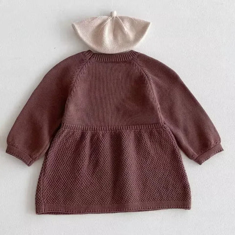 Kids Long Sleeve A-Line Knitted Dress – Girl Fashion Sweater Dress