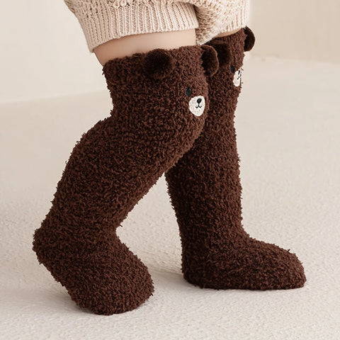 Cartoon Plush Baby Socks - Cute Bear Winter Thigh-High Fleece Socks