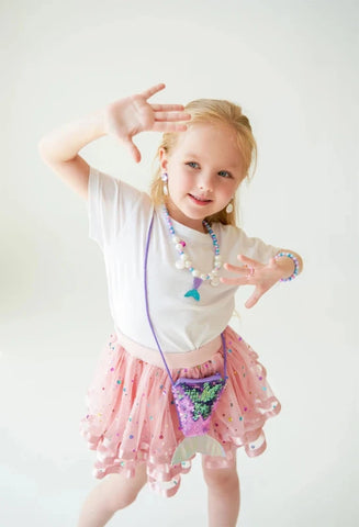 Cute Pearl Bracelet, Necklace, and Fishtail Crossbody Bag Set for Girls