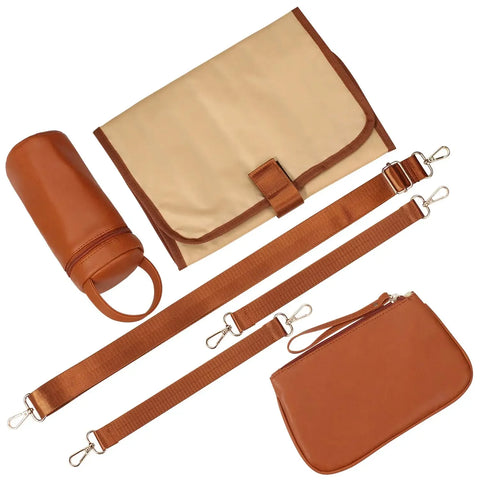 7-in-1 Baby Nappy Bag - Solid PU Leather Maternity Backpack with Changing Pad