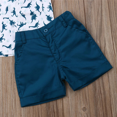 Toddler Baby Boy Dinosaur Shirt and Shorts Set – Summer Gentleman Outfit