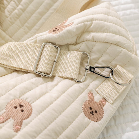 Embroidered Handheld Shoulder Bag – Cute Cartoon Large Capacity Mommy Bag for Parent and Child