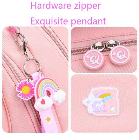 Kids Backpacks for Girls – Macaron Color School Bag with Rainbow Pendant