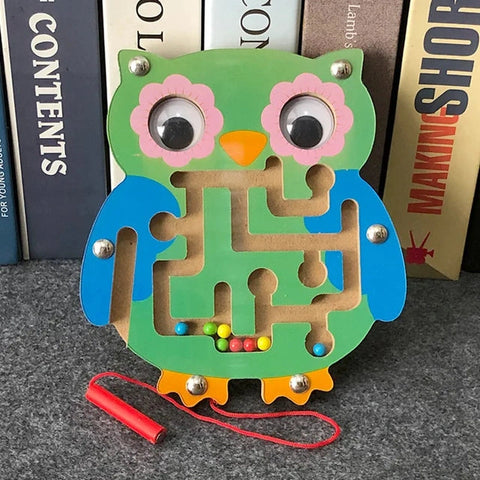 Wooden Educational Magnetic Maze Toy for Kids - Montessori Pen & Bead Game