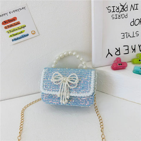 Pearl Beaded Bow Sequin Handbags for Girls