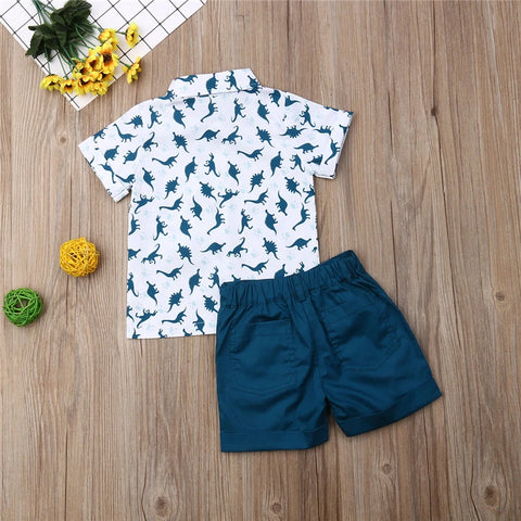 Toddler Baby Boy Dinosaur Shirt and Shorts Set – Summer Gentleman Outfit