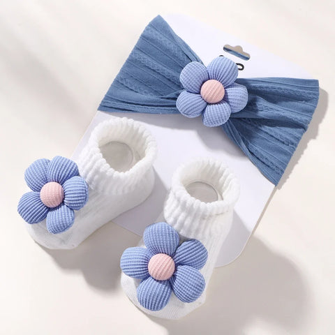 Flower Baby Headband and Socks Set for Newborn Girls