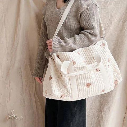 Embroidered Handheld Shoulder Bag – Cute Cartoon Large Capacity Mommy Bag for Parent and Child