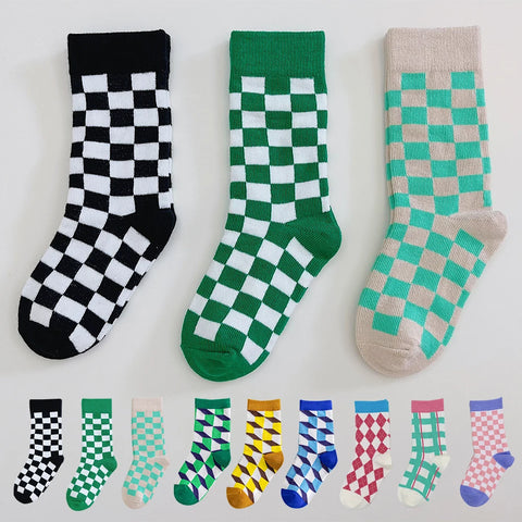 3 Pairs Kids' Breathable Cotton Checkerboard Socks