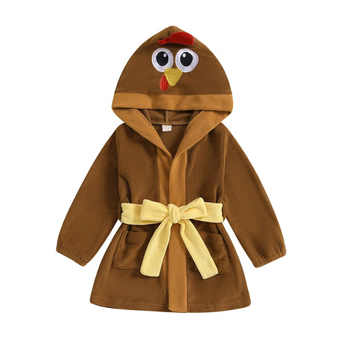 Kids Halloween Bathrobe with Belt – Cartoon Pumpkin/Chick Print Hooded Plush Robe!