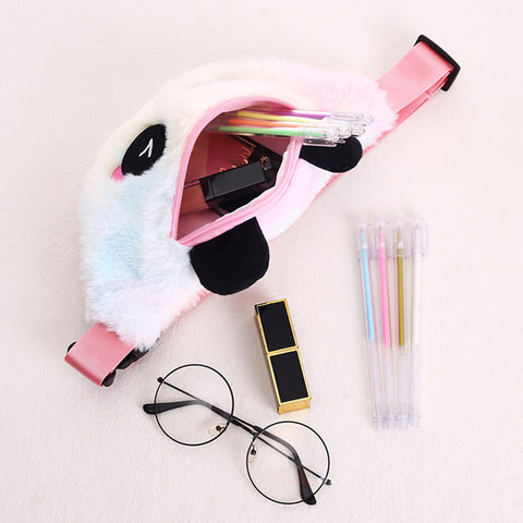 Lovely Panda Plush Fanny Pack – Gradient Color Waist Bag for Kids