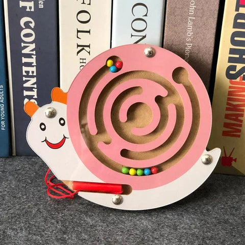 Wooden Educational Magnetic Maze Toy for Kids - Montessori Pen & Bead Game