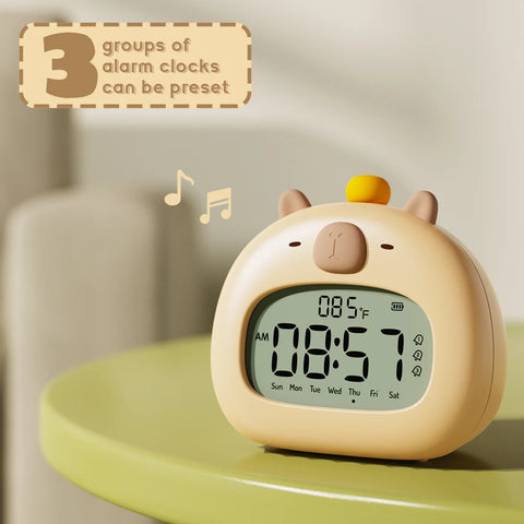 Cute Capybara Kids LED Alarm Clock -With Sleep Trainer & Temperature Display
