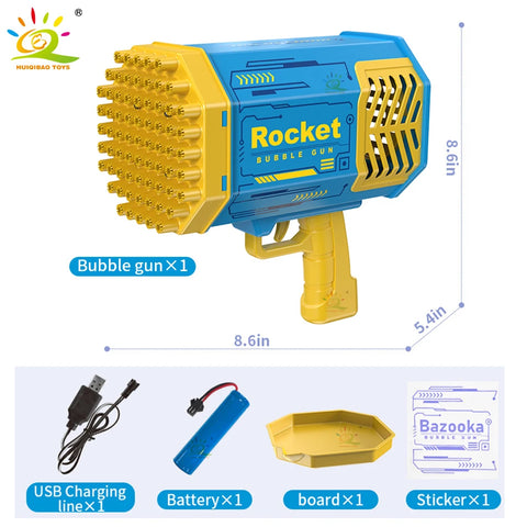 Bazooka Bubble Gun – 69-Hole Rocket Bubble Machine with Lights for Kids