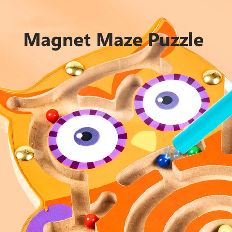 Wooden Educational Magnetic Maze Toy for Kids - Montessori Pen & Bead Game