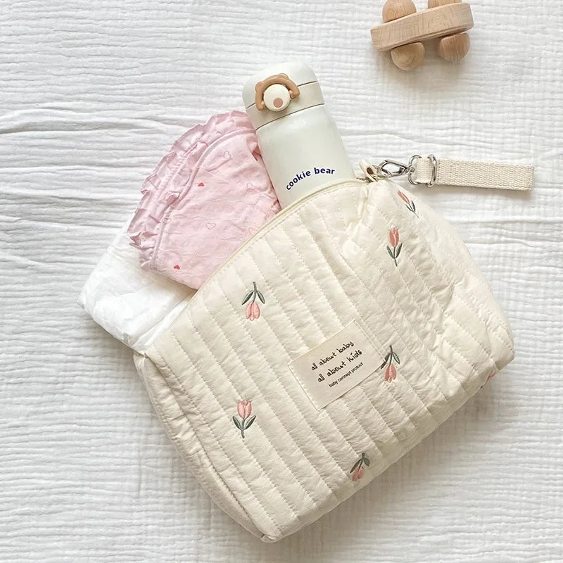 Quilted Stroller Diaper Bag Organizer - Compact & Neutral Baby Bag Teeny Pandas