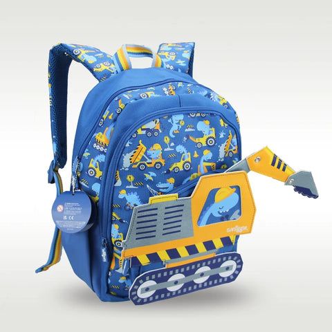 Cool Children's Schoolbag for Boys – Blue Construction Car Backpack for 4-7 Years