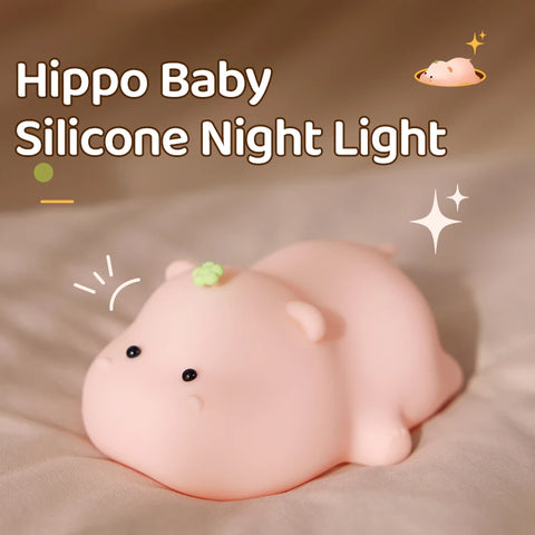 Pink Hippo Night Light – Cute Silicone Lamp for Kids