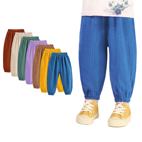 Summer Kids Cotton Linen Pleated Pants – Stylish & Comfortable Harem Trousers