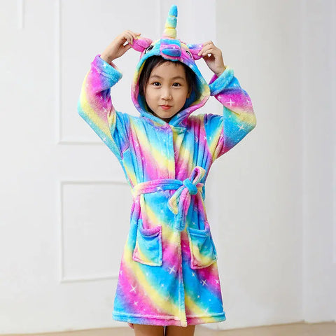 Hooded Bathrobe for Kids – Unicorn Anime Cartoon Towel