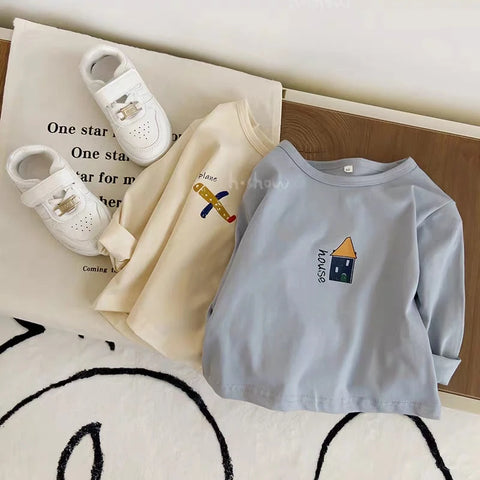 Children's Long Sleeve Top – Printed Baby Boys O-neck Pullover Blouse