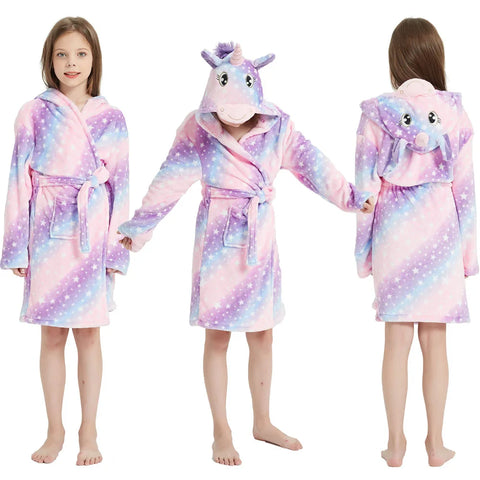 Kids Flannel Bathrobe for Girls – Cute Unicorn & Animal Themed Robe