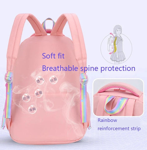 Kids Backpacks for Girls – Macaron Color School Bag with Rainbow Pendant