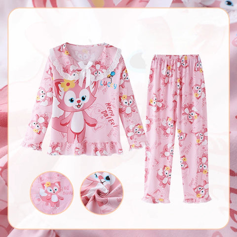 Kawaii Kids Pajama Set – Soft Lace Bow Print Sleepwear