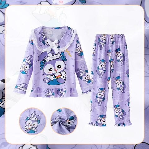 Kawaii Kids Pajama Set – Soft Lace Bow Print Sleepwear
