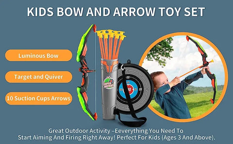 Luminous Bow and Arrow Toy Set with Target + 10 Arrows