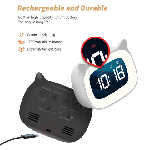 Cat Shape LED Digital Alarm Clock - With Voice Control and Night Light