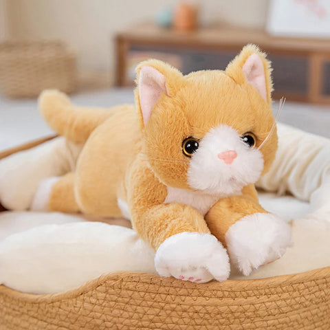 Cat Doll Plush Toy - Soft Stuffed White and Gray Cat Pillow