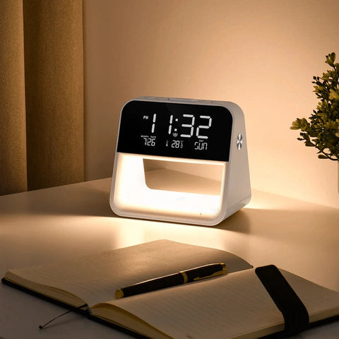 Bedroom Bedside Lamp Clock with Wireless Charging & Snooze Function