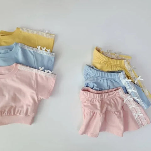 Baby Girls Lace T-Shirt & Skirt Set – Fashionable Kids Summer Two-Piece Outfit