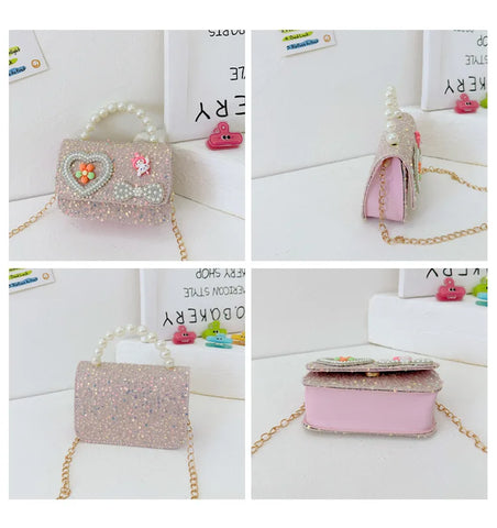Pearl Beaded Bow Sequin Handbags for Girls