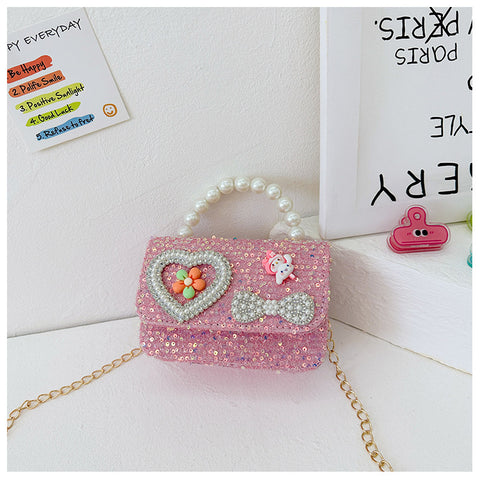 Pearl Beaded Bow Sequin Handbags for Girls