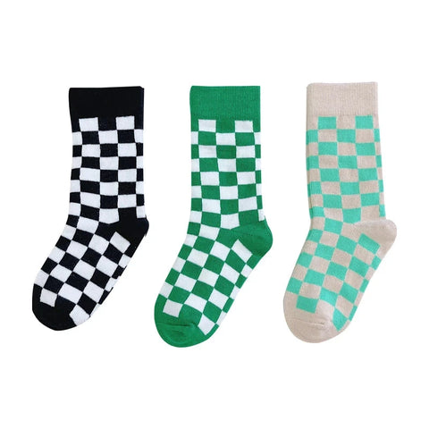3 Pairs Kids' Breathable Cotton Checkerboard Socks
