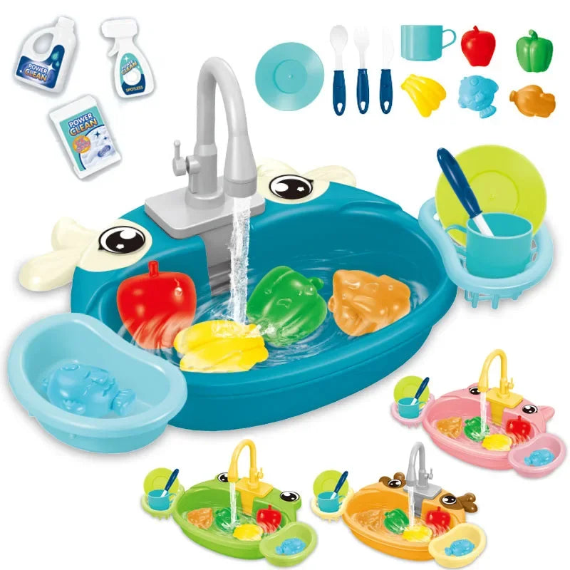 Interactive Kids' Kitchen Sink Playset with Real Water Flow Teeny Pandas