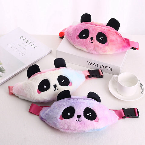 Lovely Panda Plush Fanny Pack – Gradient Color Waist Bag for Kids