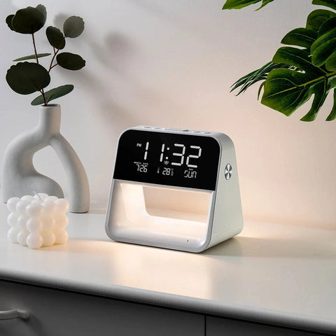 Bedroom Bedside Lamp Clock with Wireless Charging & Snooze Function
