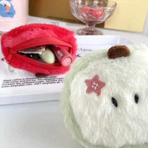 Kawaii Apple Plush Coin Wallet – Cute Mini Storage Bag for Girls