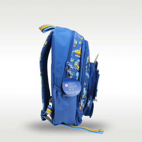 Cool Children's Schoolbag for Boys – Blue Construction Car Backpack for 4-7 Years