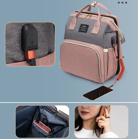 Nappy Bag Backpack with Changing Pad, Mosquito Net & USB Charging Port
